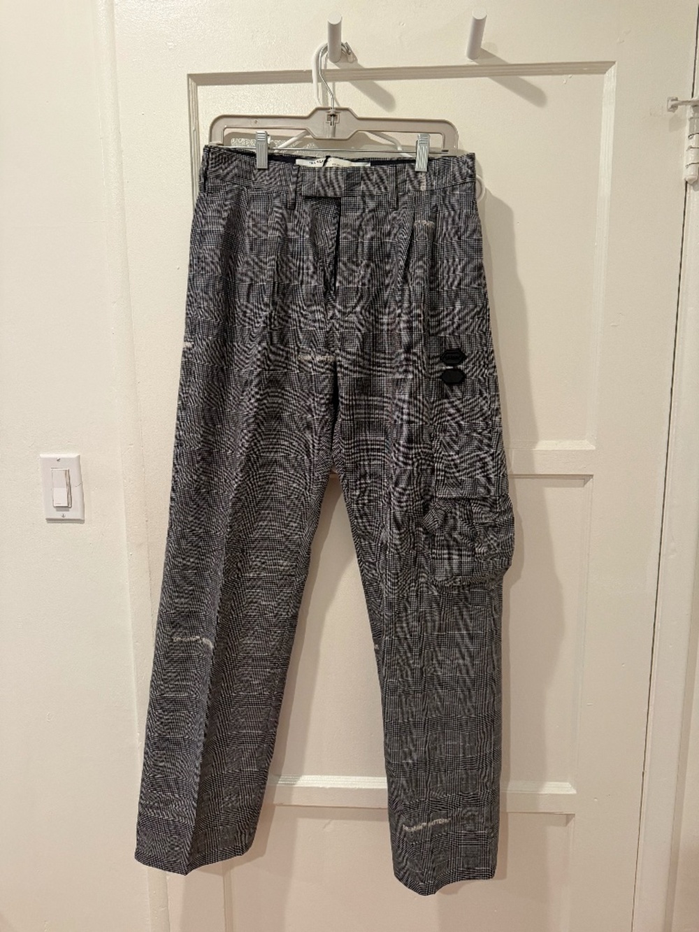 Off-White c/o Virgil Abloom gray plaid cargo trousers.